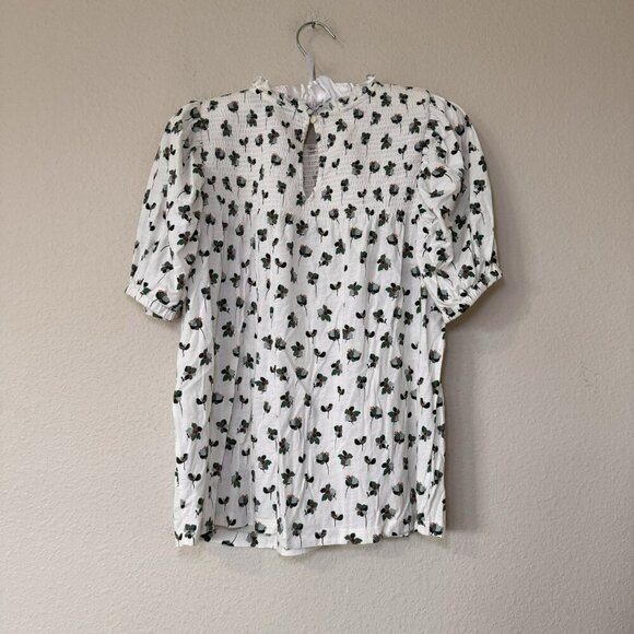 Loft White T shirt with Vibrant Green Floral Print Lightweight Cotton tee M - Picture 7 of 8